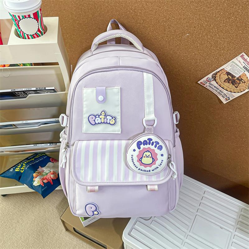 Color Block Student Schoolbag Women College Style Backpack