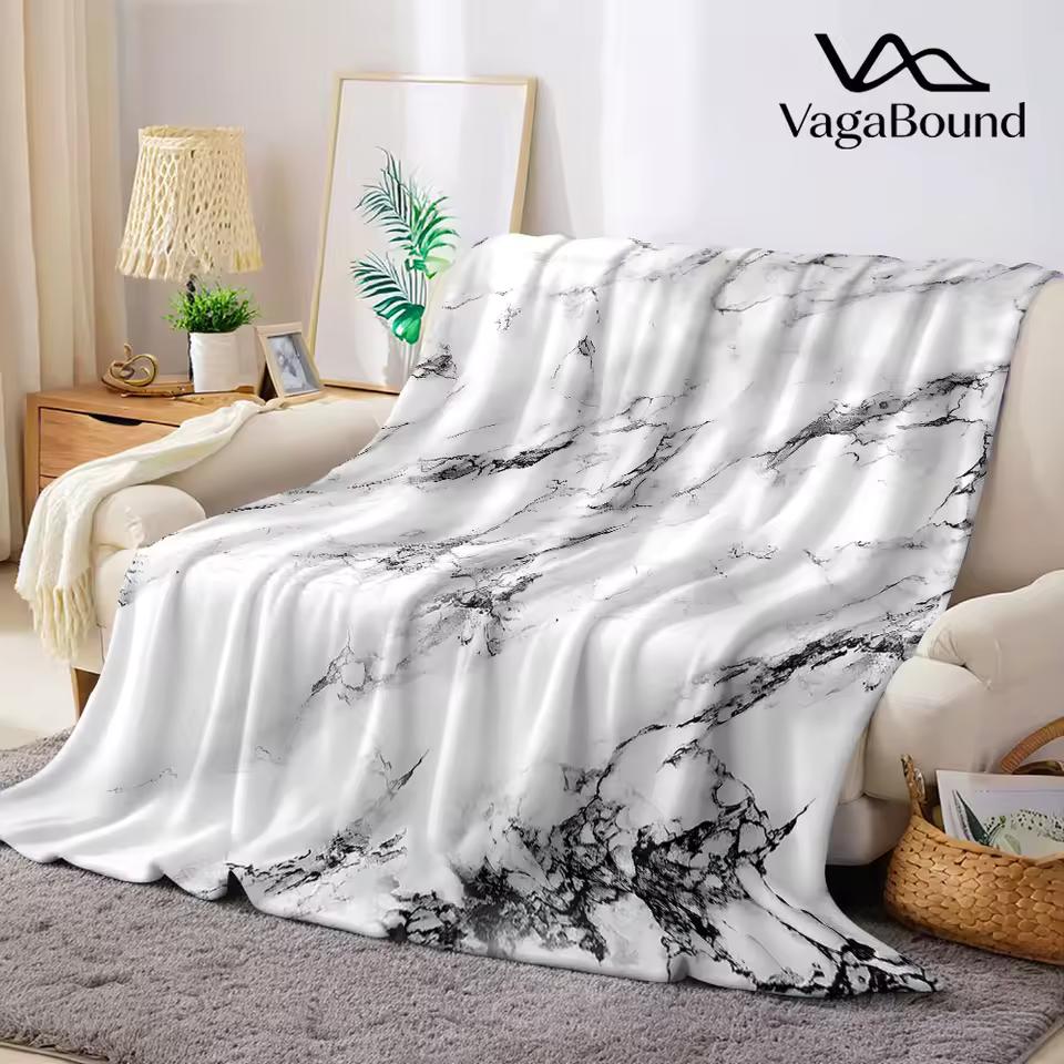 White Marble Texture Flannel Blanket Warm Soft Halloween Christmas Decorative Couch Warm Cozy All-Season Gift