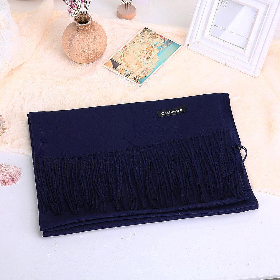 

Однотонный шарф для женщин зимой, утолщенный и теплый, универсальный, для студентов, одноцветный шарф с кисточками, имитация кашемира, шаль 175*70cm