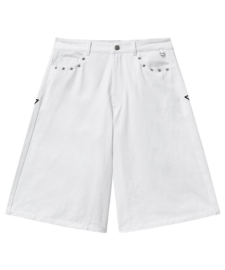 Geuleigaijeukeulleob Star Mood Studded Ankle-Length Bermuda Cotton Pants White