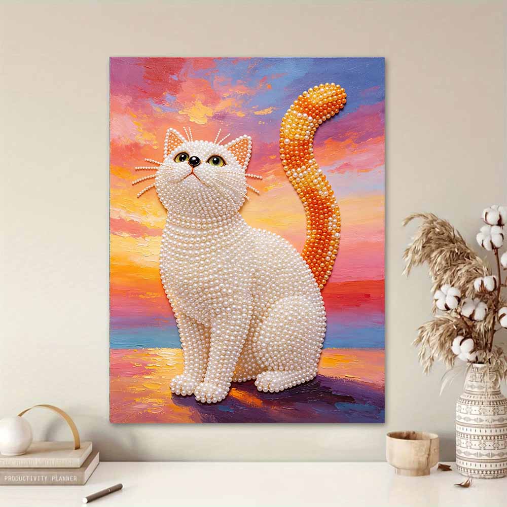 Kit Pittura Perle Fai da Te Tela Gatto Senza Cornice Arte con Perline Lucide Artigianato Creativo per Camera da Letto Soggiorno Decorazione