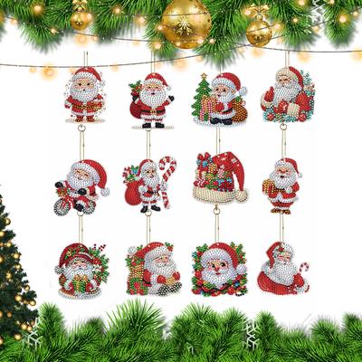 12Pcs Christmas Diamond Painting Keychain DIY Diamond Painting Art Keychain Pendant for Beginners Adults Art Craft Supplies