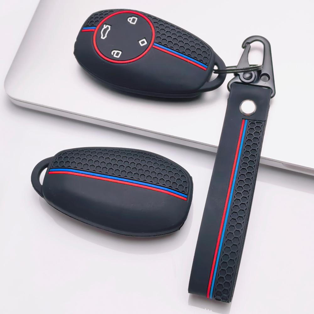 Silicone Car Key Fob Cover for Leapmotor T03 S01 C11 C01 C10 C07 with Keychain Honeycomb Texture Racing Stripe Remote Key Protector