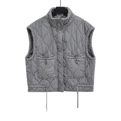 Autumn Winter Women Pocket Cotton Jacket Vest Sleeveless Stand Neck Zipper Waistcoat Loose Female Streetwear
