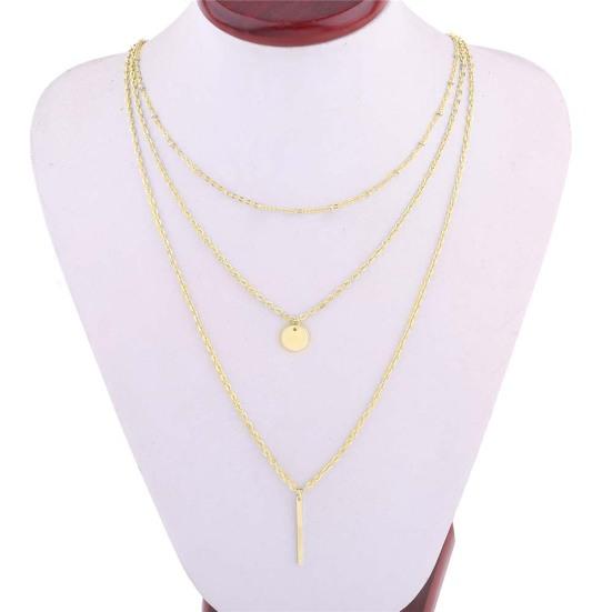 Fashion Women 3 Layer Bar Round Pendant Long Chain Necklace Party Jewelry Gift