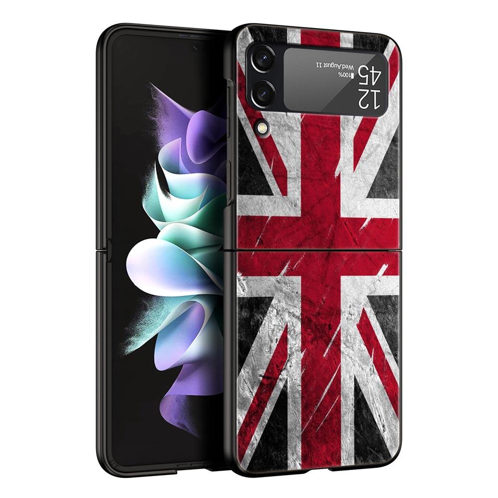 England UK Flags Phone Case For Samsung Galaxy Z Flip3 Flip4 Flip5 PC Bumper Shell For Z Flip 3 4 5 Black Hard Folding Cover