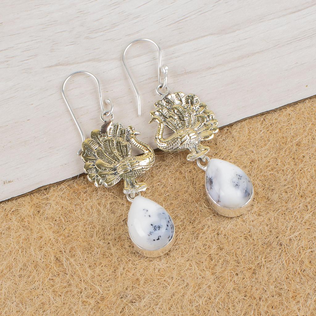 Dendritenopal Ohrringe, 925 Sterlingsilber Edelsteinschmuck, Handgefertigte Ohrringe, Für Thanksgiving