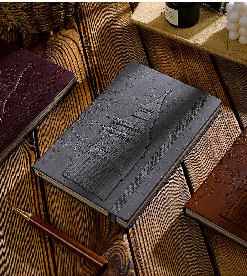 Exclusive Big Ben 3D Embossed A5 Retro Hardcover Planner Notebook with Band Binding