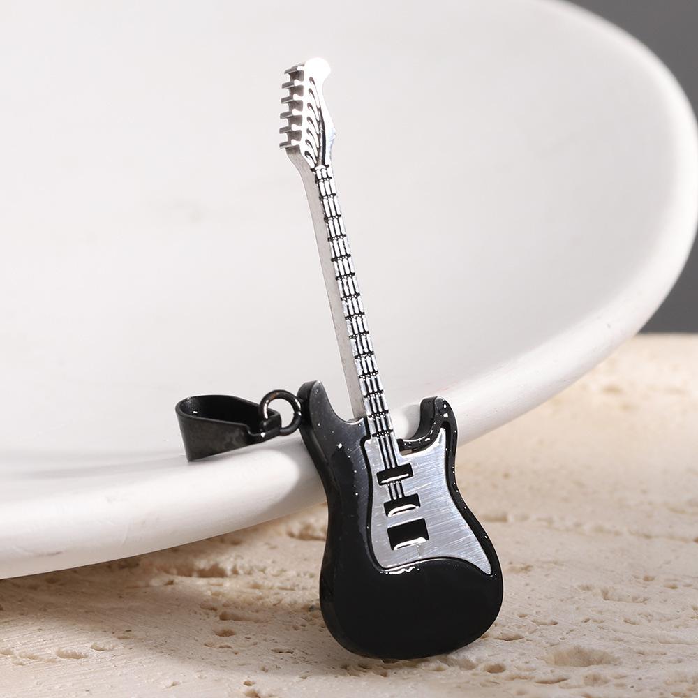 New Style Stainless Steel Guitar Pendant Necklace, Two-Tone Electroplated, 52MM Fashion Accessory.