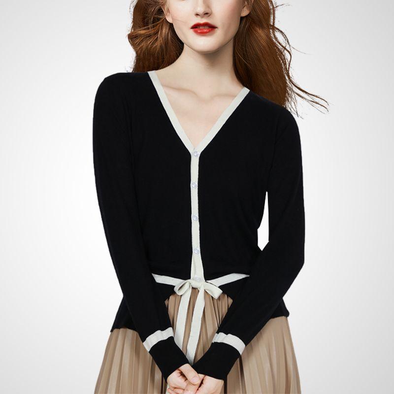 

Gentle Sweet V-neck Waist-Tight Figure Flattering Knit Cardigan Black L