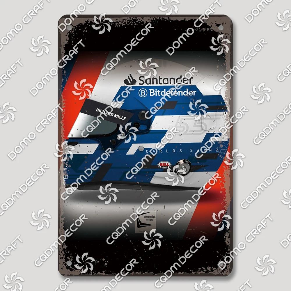 Vintage F Racer Helmet Metal Tin Sign Wall Art Decor  Sport Car Helmets Poster Plaque for Garage Racing Club Bar Pub Home
