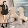 Mode High Heels Kurze Stiefel Damen Mode Schuhe Herbst Winter Klobige Absätze Wasserdicht Eckige Zehen Übergröße Stiefeletten 2024