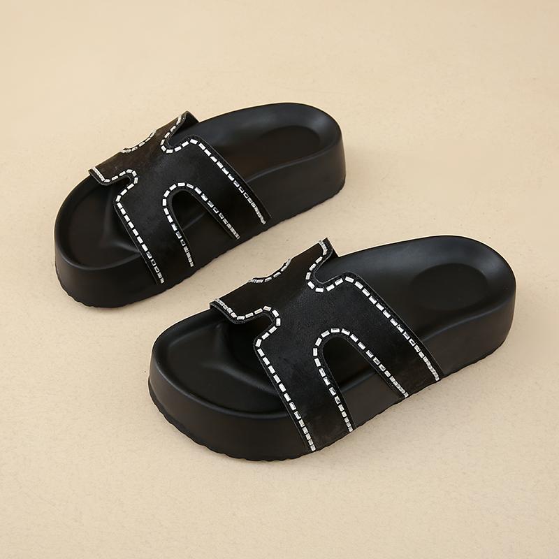 CRLAYDK Women's Platform Slippers Comfort Leather Slides Beach Summer Home Casual Open Toe Soft Walking Sandals