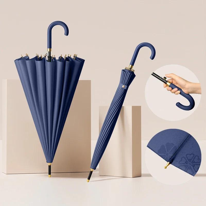 Luxury Umbrella Windproof Strong 24 Ribs, Long Handle Rain Umbrella Woman, Semi-Automatic Golf Large Umbrellas Waterproof