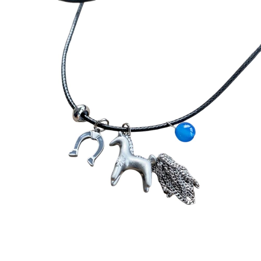 Pony-shaped Tassel Beads Necklaces Multi Tassel Cartoon Horse Necklaces  Female Accessories