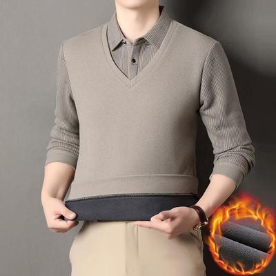 Men's Winter Fleece Two-Piece Look Shirt: Wool & Silk Blend Base Layer with Collar