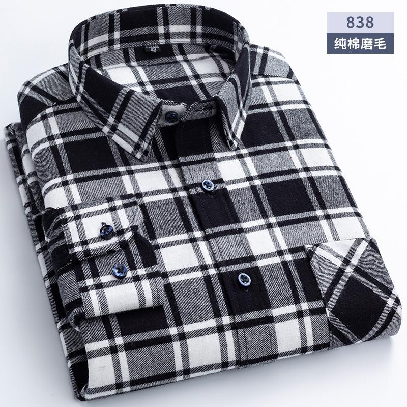 6XL Herbst/Winter Groß Herren 100% Baumwolle Karriert Gebürstet Langarmhemd Knitterarm Beständig Business Casual Bügelfrei Dick