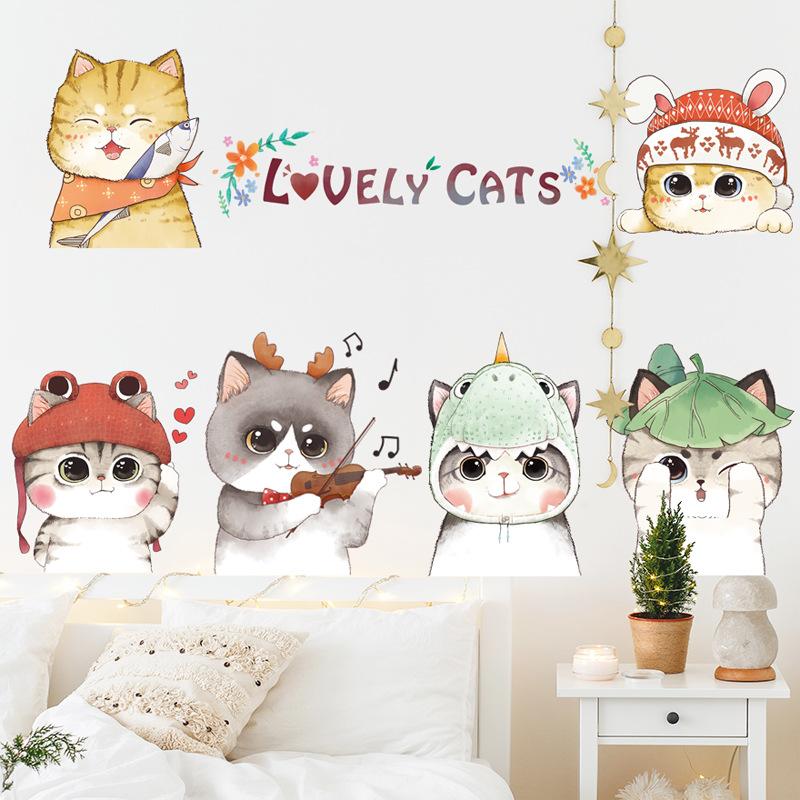 Cartoon süße Katzen Wandaufkleber für Kinderzimmer Kinderzimmer Dekoration Home Decor PVC Aufkleber