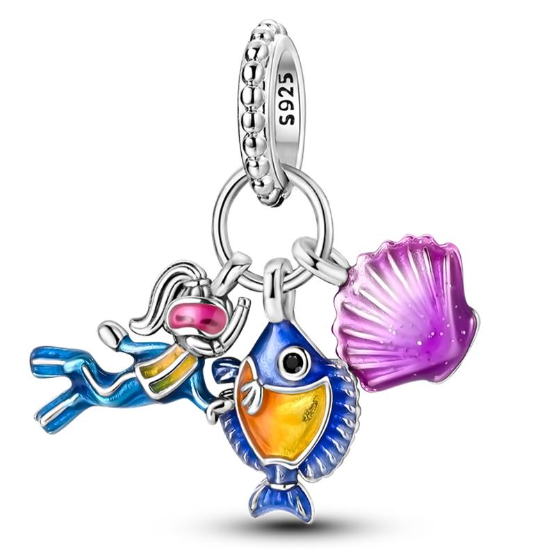 925 Silver Ocean World Series Sea Turtle Starfish Little Crab Octopus Charms Bead Fit 925 Bracelet DIY Jewelry