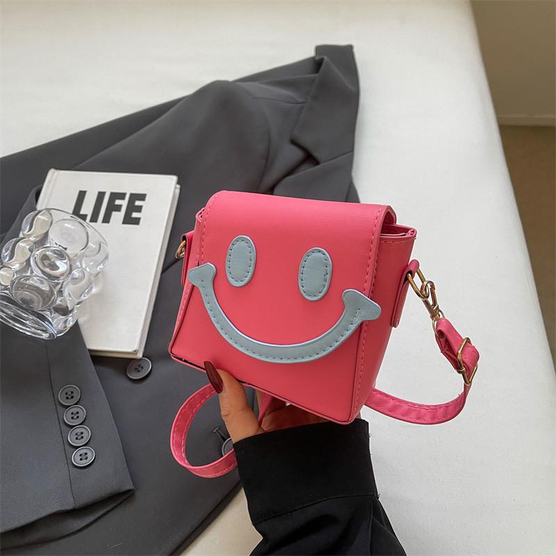 Cute Small Smile Face Color Block Pu Shoulder Bag With Magnetic Closure