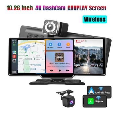 10,26 tommers dashcam DVR Bil Carplay android auto trådløs kjøreopptaker dobbel linse BT FM AUX 64G OBD Parkeringsovervåking