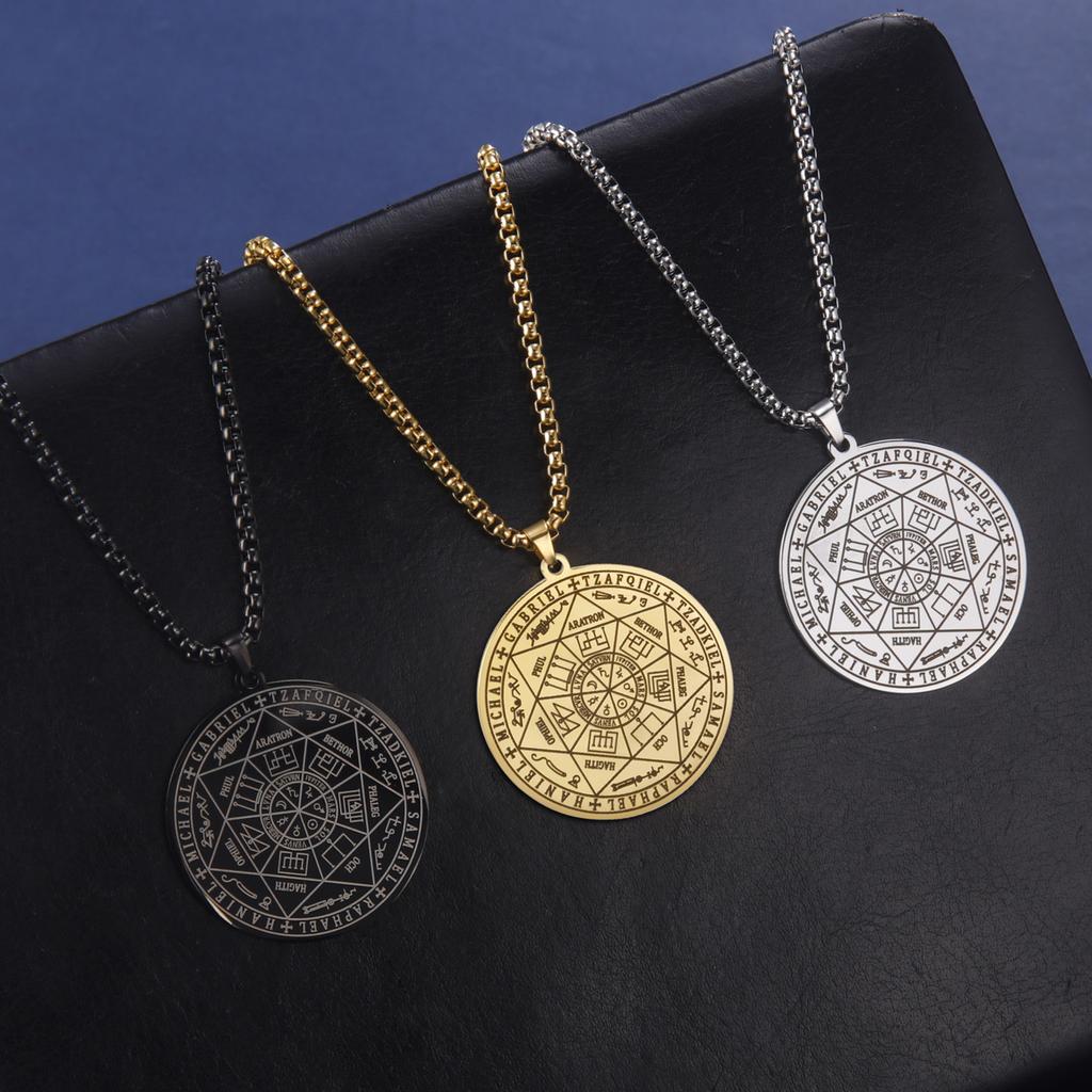 LIKGREAT Seal Of The Seven Archangels Necklaces Stainless Steel 7 Archangels Pendant Protection Amulet Vintage Kabbalah Jewelry