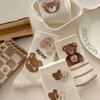 5 Pairs of Adorable Coffee-Colored Socks Women Comfortable Breathable Mid-Calf Socks with Playful Teddy Bear Designs Checkered Pattern Socks