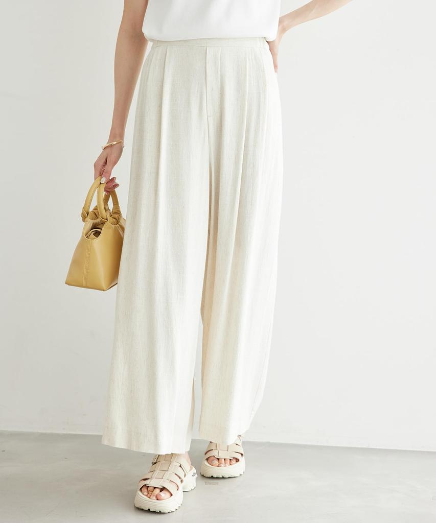 ROPE PICNIC Rayon Linen Blend Easy Wide Beige 38 Pants, (28)