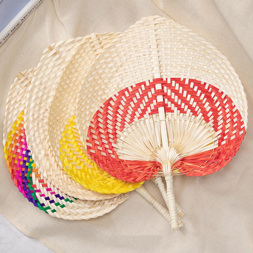 Handmade Weaving Fan Natural Bamboo Raffia Hand Fan Chinese Style Woven Palm Leaf Handheld Fan Summer Cooling Fan Wedding Party Decoration