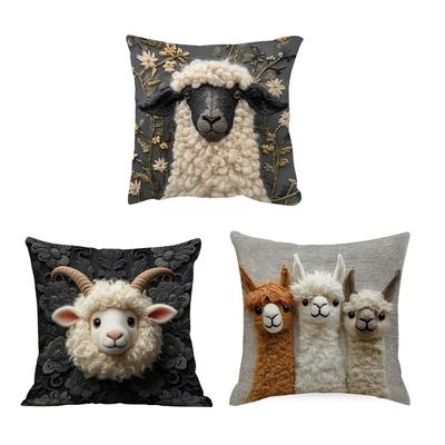 Breathable Linen Alpacas Pillowcase Cushion Cover Washable Comfortable Home Decoration Gift