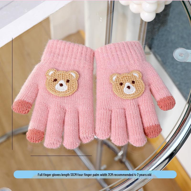 Warm Plush Five-Finger Winter Gloves for Boys and Girls (0-12 Years)