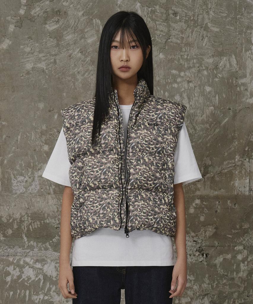 Erer Leopard Print Down Vest Khaki