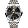 OLEVS mens watch diamond business dress analog quartz stainless steel waterproof luminous date two-tone luxury casual black One Piece