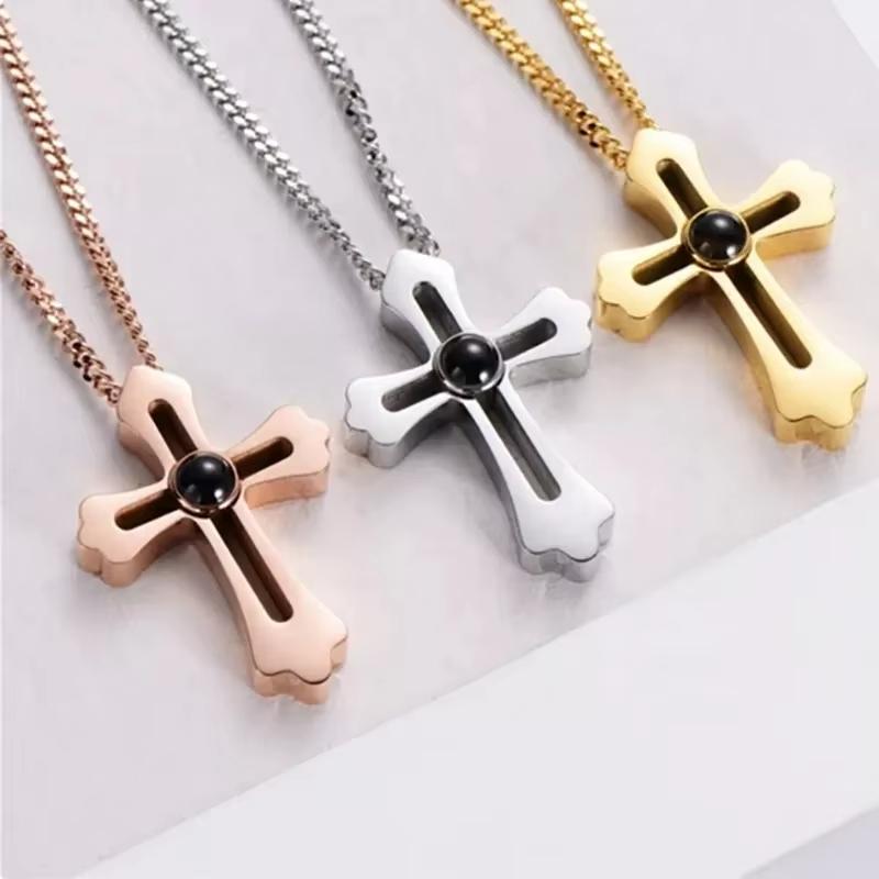 Custom Photo Projection Necklace with Photo Inside Cross Pendant Projection Photo Necklace for Men with Photo Projection