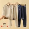 Children's Warm Fleece-Lined Autumn Pajama Set: Thick Thermal Underwear Pants for Middle and Older Kids