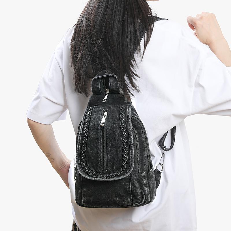 Small Backpack Women's Lightweight Retro Large Capacity Chest Bag Multi-function Backpack