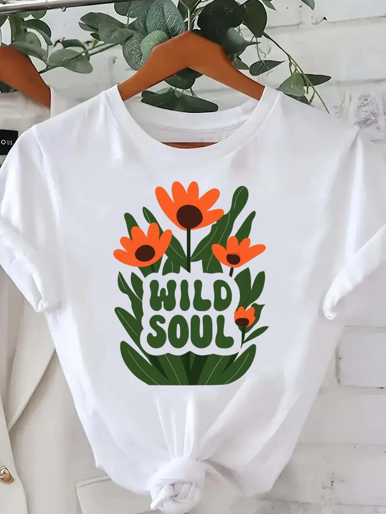 (Asian Size) Tee lovely flower watercolor cute Lady Female Clothing T Shirt Printed Women Casual Fashion Top Graphic Short Sleeve T-shirts