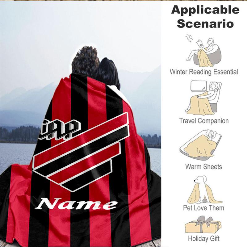 Custom Name Black Stripes Athletico Crest Blanket Lightweight Ideal Bedding Blanket Perfect for Travel, Camping, Living Rooms,Sofas,Christmas gift