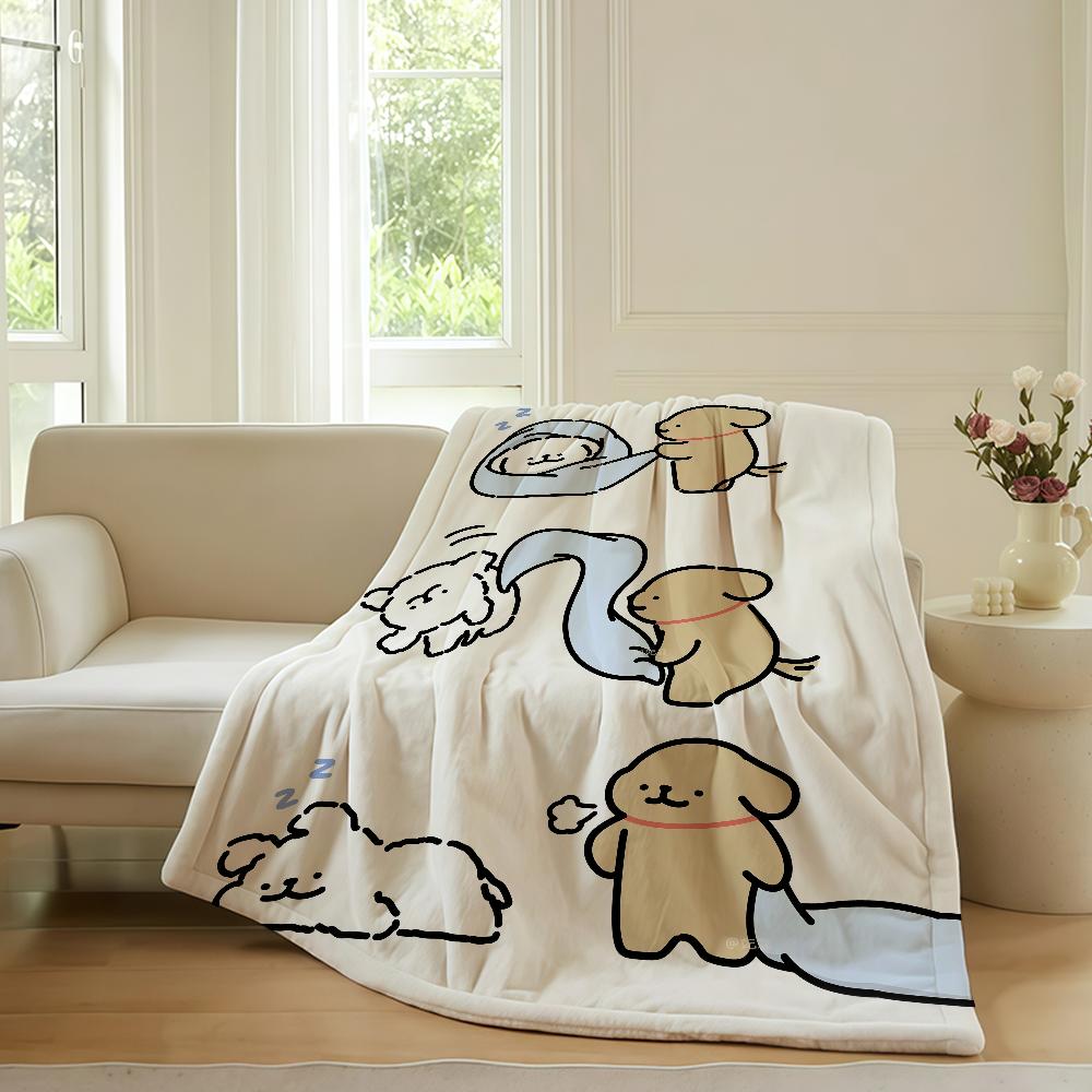 

Cute Line Puppy Cartoon Blanket Warm Soft Suitable For Bedroom Sofa Bed Living Room Office Travel Camping Gifts 75x90cm