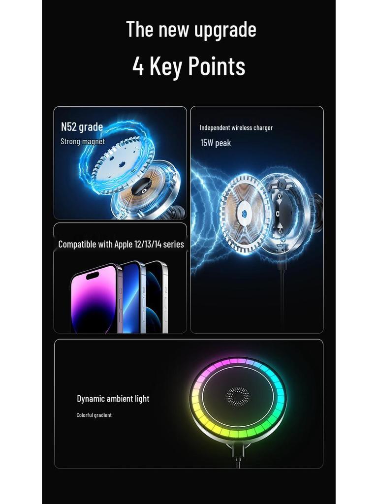 15W Fast Wireless Car Charger with RGB Atmosphere Lighting