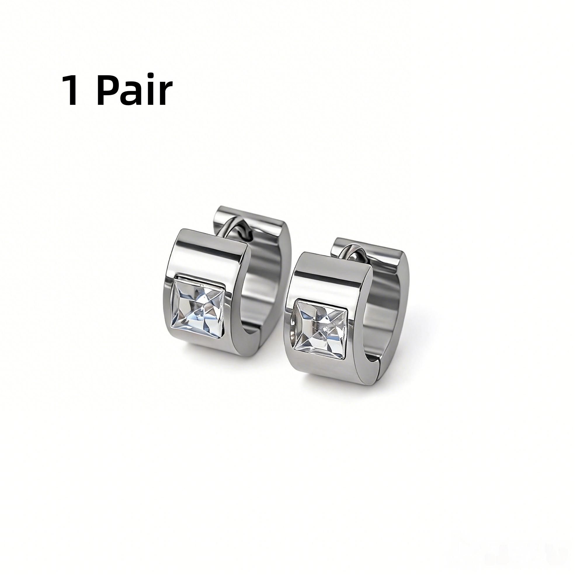 

Chunky Black CZ Stainless Steel Round Hoop Earrings Set for Women Fashionable Male Piercing Jewelry Accessory Trendy New Arrival