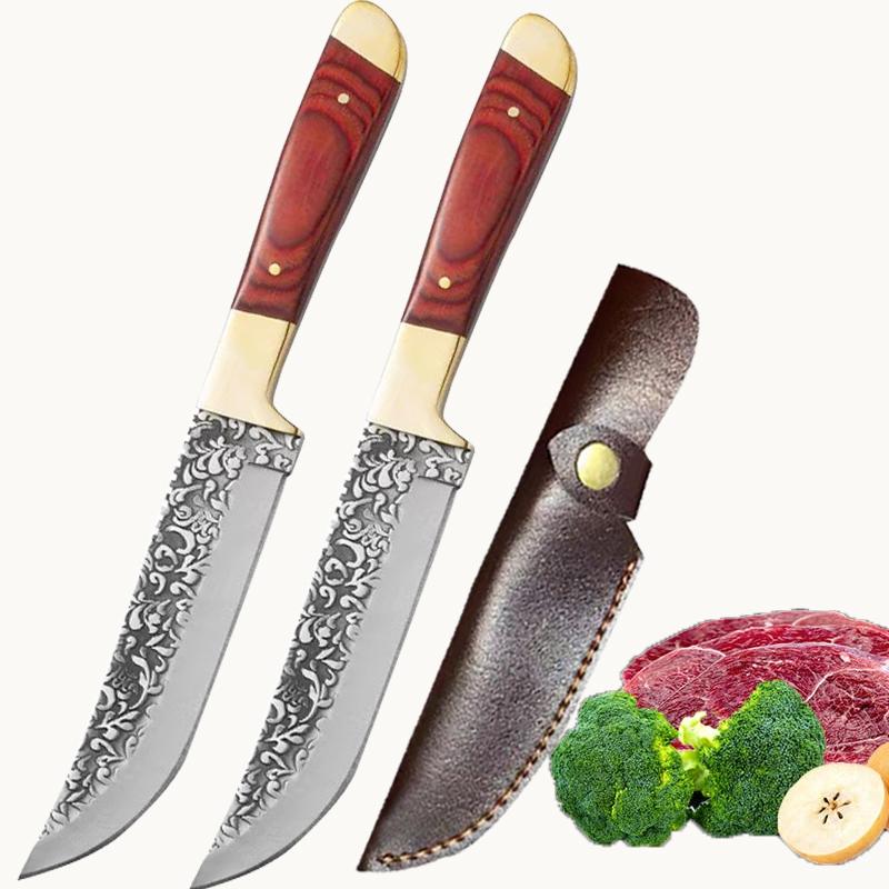 Stainless Steel Boning Knife Meat Cleaver Kitchen Mongolian Hand Meat Knife Roasted Whole Lamb Steak Knife with Knife Cover
