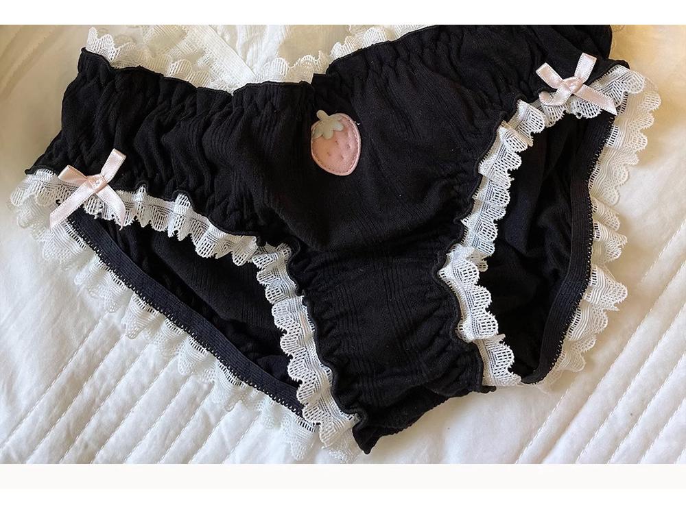 Japanese Sweet Strawberry Lace Trim Women's Panties - Cute, Comfortable, Soft Triangle Design for Summer.
