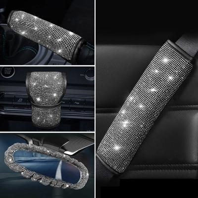 Bling Frauen Grils Auto Zubehör Handbremse Gangschaltung Rückspiegel Armlehne Abdeckung Schulter Pad Strass Dekoration Set