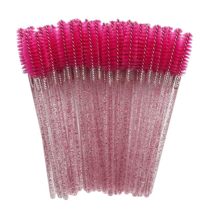 Crystal Handle Disposable Eyelash and Eyebrow Brush - 50 Pack Spiral Comb for Extensions