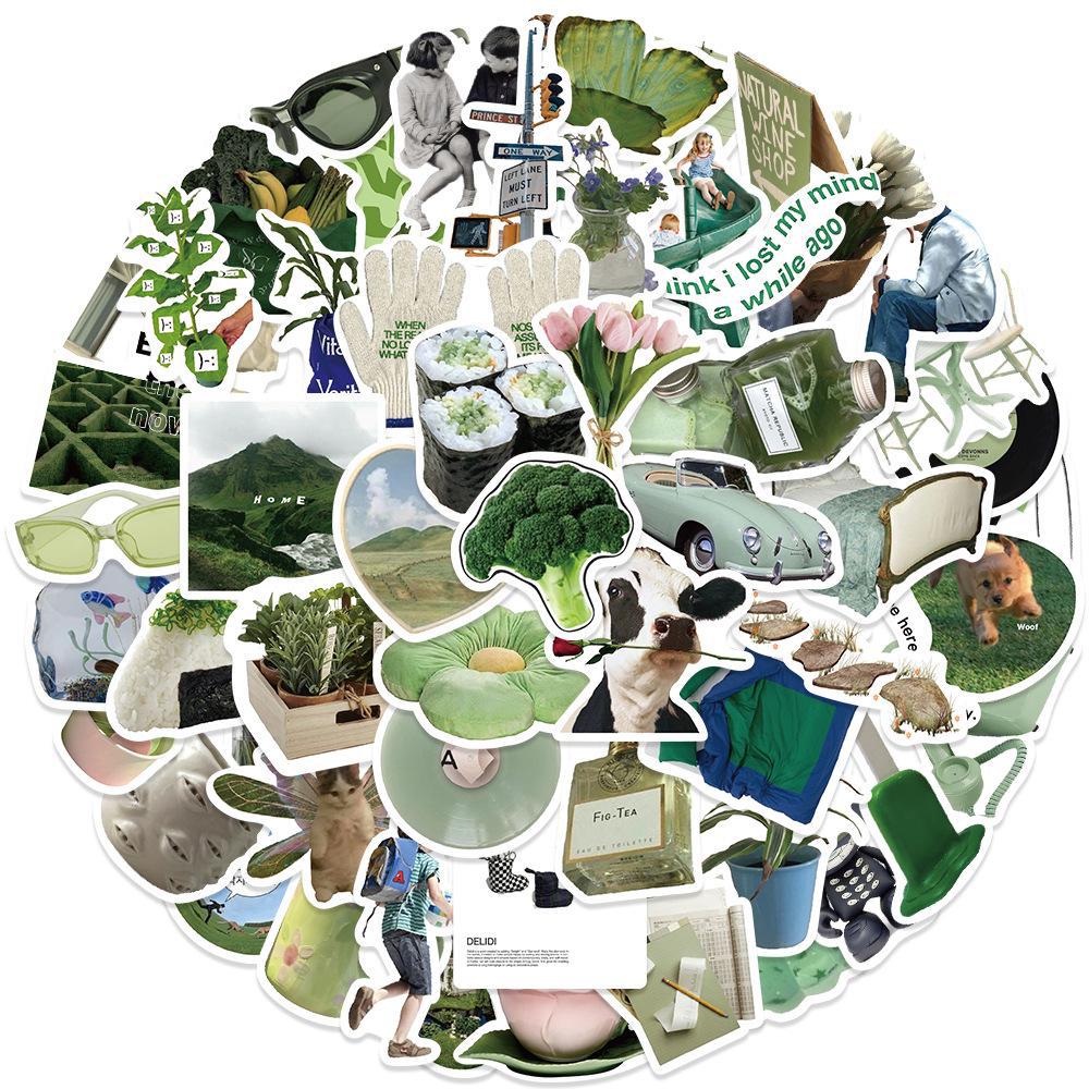 Korean Green Aesthetic Stickers: Waterproof Decals for Laptops, Phones, Water Bottles, and Journals (62 Pieces)