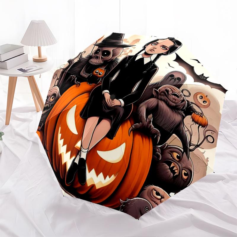 

1pc Addams Family Halloween Automatic Opening and Closing Cartoon Practical Umbrella - Suitable for Various Occasions, Outdoor Activities, Lightweight