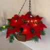 Artificial Poinsettia Floral Red Flowers Hanging Basket with LED Lights Christmas Hanging Basket Create Warm Atmosphere