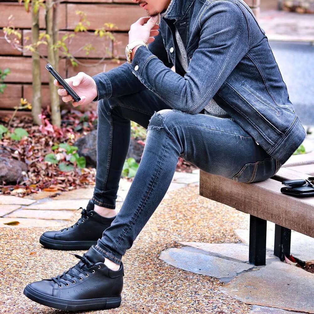 Tall Secret Thick High Cut Heeled Genuine [Hi!BROTHER] Shoes, Sneakers, 8cm, Men's, Sole, Sneakers, Shoes, Black, White, Leather, Casual, Stylish,