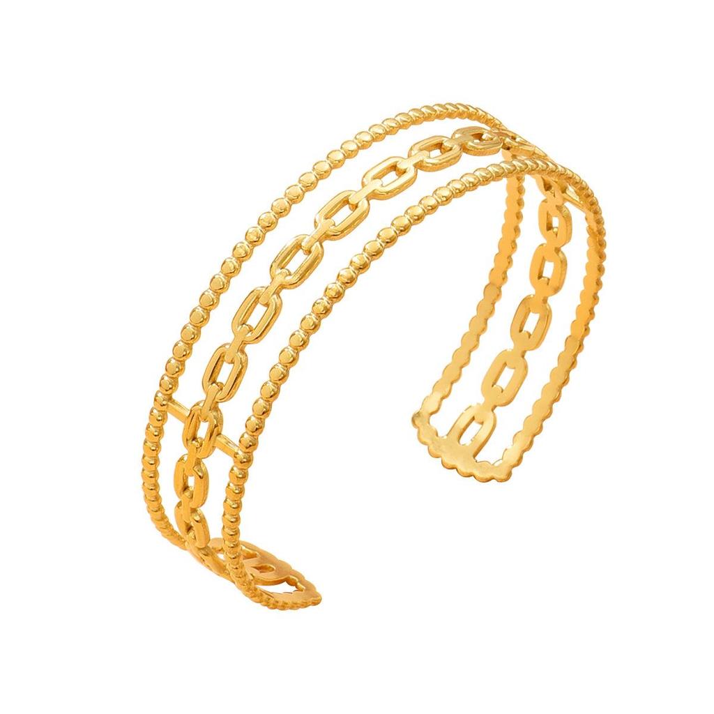 INS Style Stainless Steel Women's Geometric Chain C-Shaped Open Bangle Bracelet